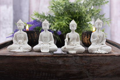Mini White Thai Buddha Statues | Set of 4 - Crystal Nest