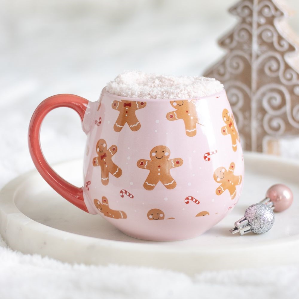 Pink Gingerbread Mug and Socks Set | Cosy Christmas Gift