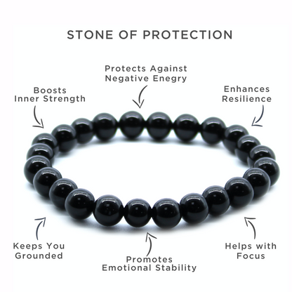 Black Agate Power Bead Bracelet - Strength & Protection - Crystal Nest