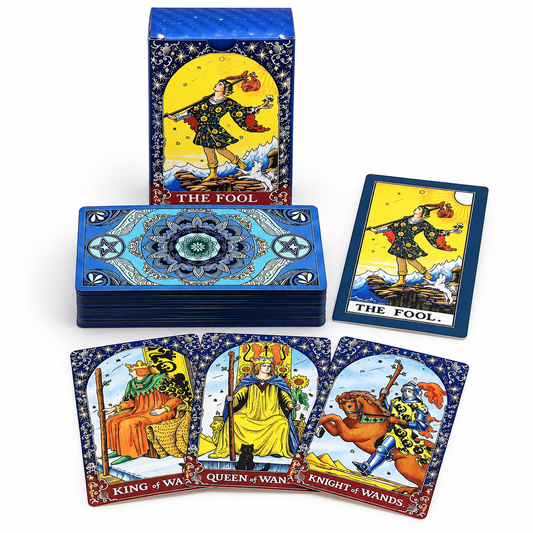 Blue Foil Mandala Tarot Card Set | Guidebook Included - Crystal Nest
