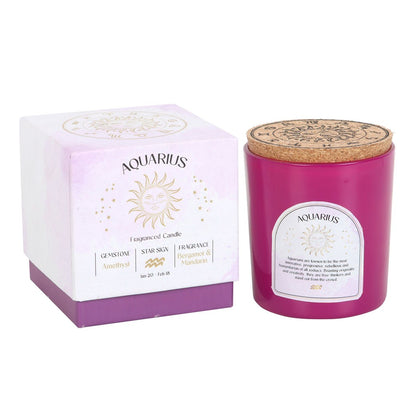 Aquarius Zodiac Amethyst Crystal Candle - January 20th to February 18th - Crystal Nest