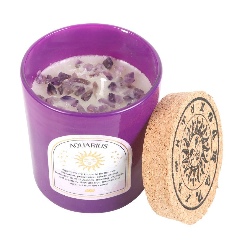 Aquarius Zodiac Amethyst Crystal Candle - January 20th to February 18th