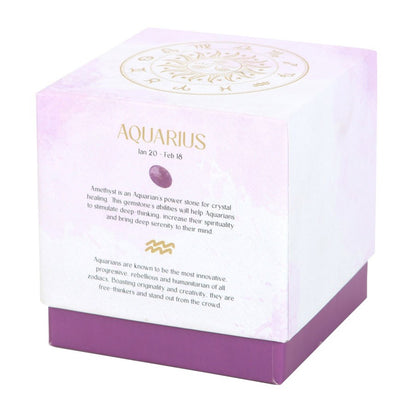 Aquarius Zodiac Amethyst Crystal Candle - January 20th to February 18th - Crystal Nest