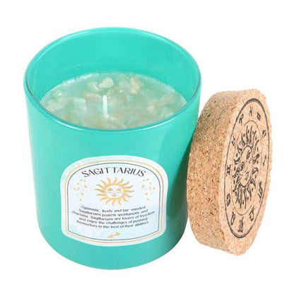 Sagittarius Zodiac Amazonite Crystal Candle - November 22 to December 21 - Crystal Nest