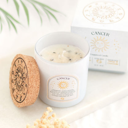 Cancer Zodiac Moonstone Crystal Candle - June 21 to July 22 - Crystal Nest