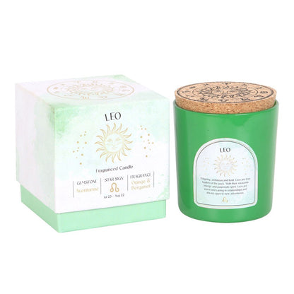 Leo Zodiac Aventurine Crystal Candle - July 23 to August 22 - Crystal Nest