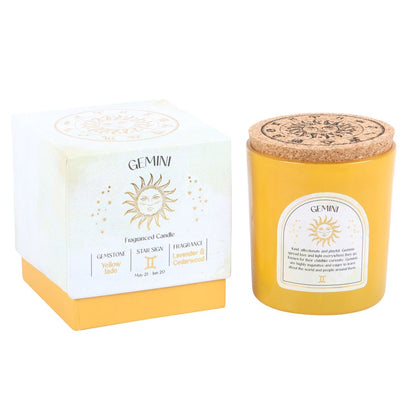 Gemini Zodiac Yellow Jade Crystal Candle - May 21 to June 20 - Crystal Nest