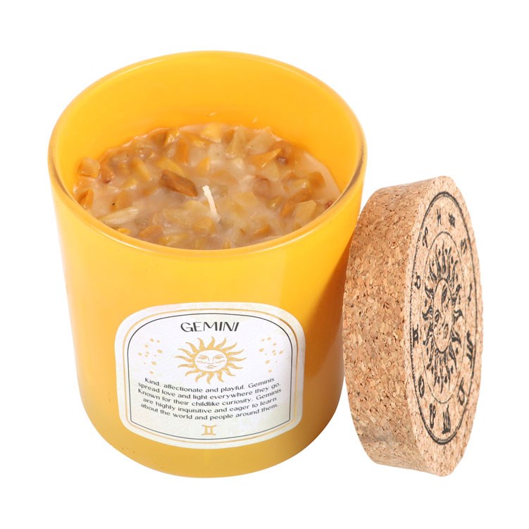 Gemini Zodiac Yellow Jade Crystal Candle - May 21 to June 20