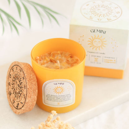 Gemini Zodiac Yellow Jade Crystal Candle - May 21 to June 20 - Crystal Nest