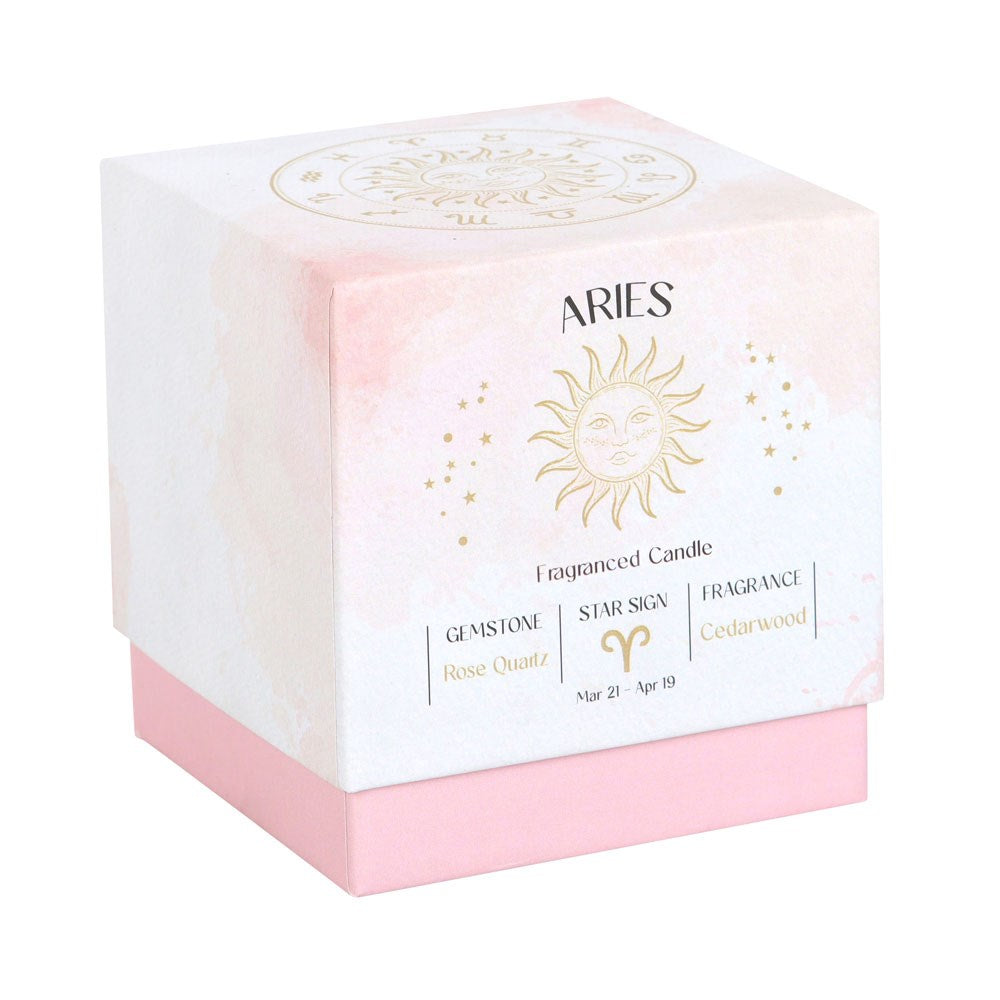 Aries Zodiac Rose Quartz Crystal Candle - March 21 to April 19