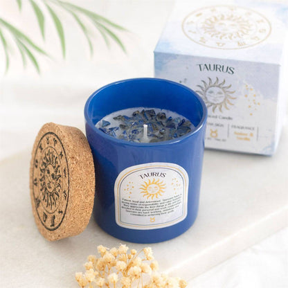 Taurus Zodiac Lapis Lazuli Crystal Candle - April 20 to May 20 - Crystal Nest