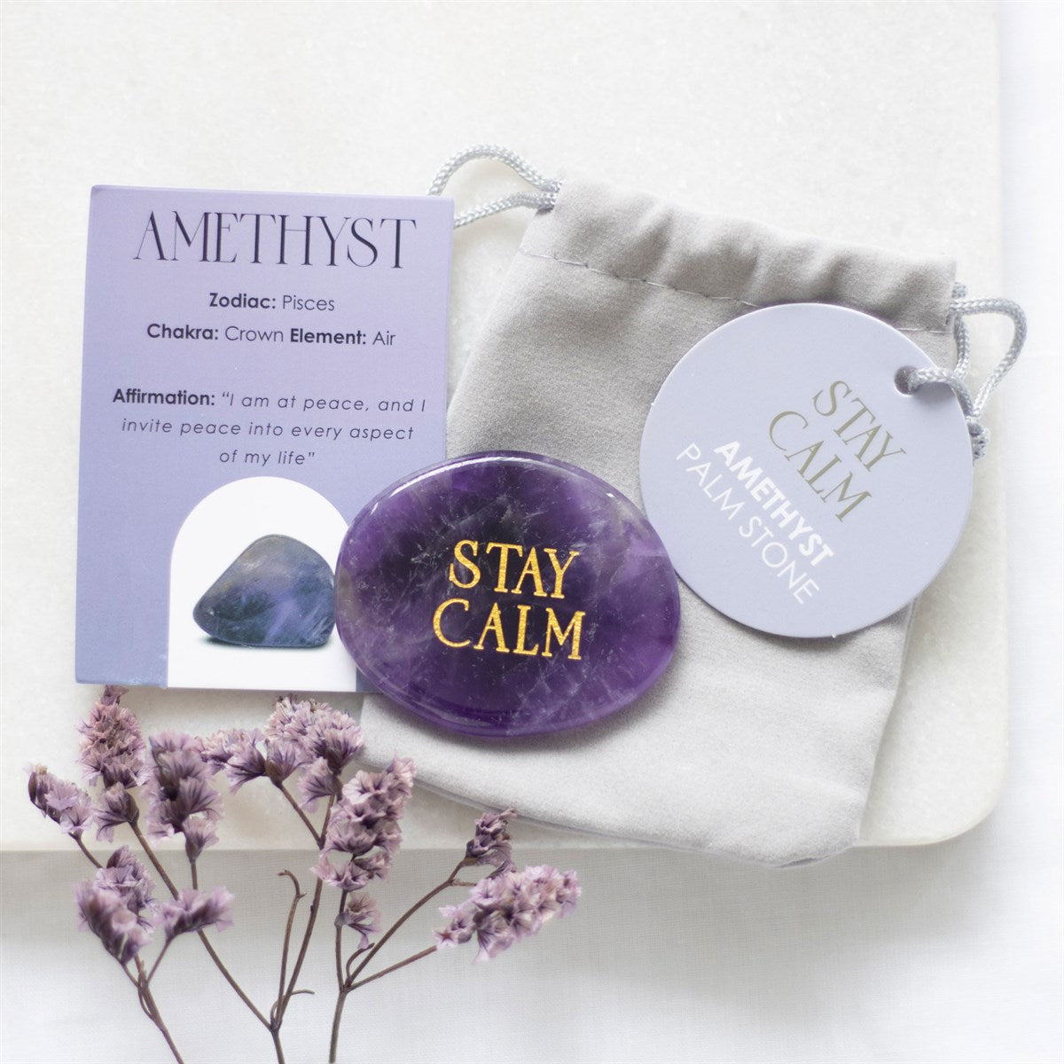 Stay Calm Amethyst Palm Stone | Healing Crystal Worry Stone