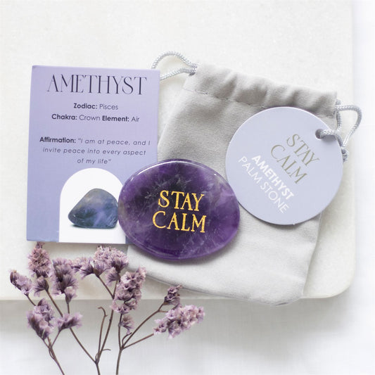 Stay Calm Amethyst Palm Stone | Healing Crystal Worry Stone