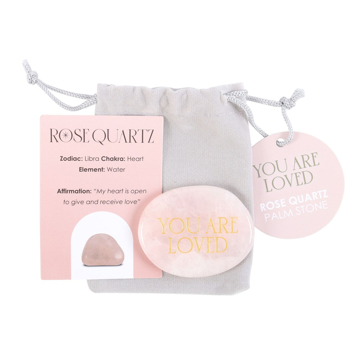 You Are Loved Rose Quartz Palm Stone | Healing Crystal Worry Stone