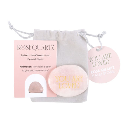 You Are Loved Rose Quartz Palm Stone | Healing Crystal Worry Stone