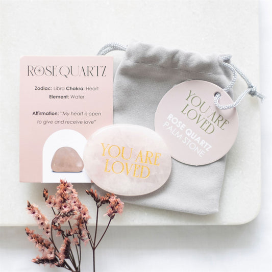 You Are Loved Rose Quartz Palm Stone | Healing Crystal Worry Stone