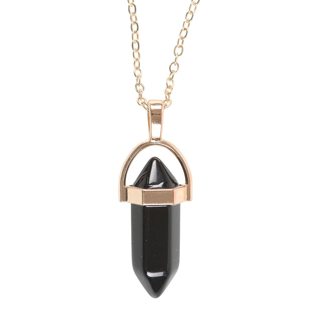 Black Obsidian Crystal Point Pendant Necklace – Grounding and Protection On-The-Go