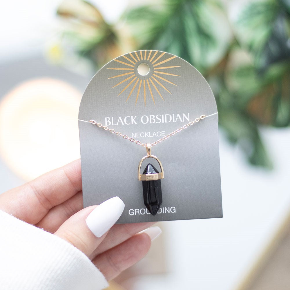 Black Obsidian Crystal Point Pendant Necklace – Grounding and Protection On-The-Go