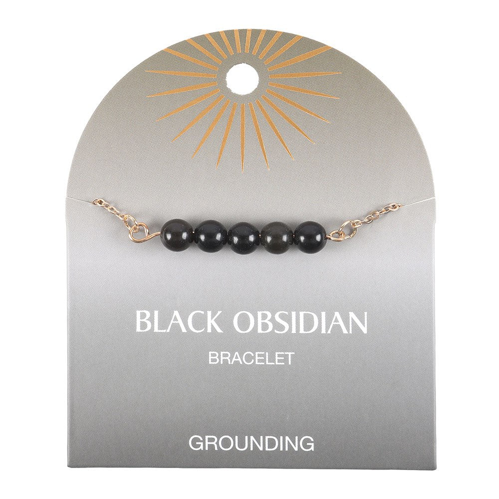 Black Obsidian Crystal Beaded Chain Bracelet - Grounding