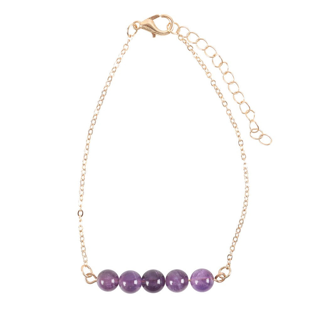 Amethyst Crystal Beaded Chain Bracelet - Calming