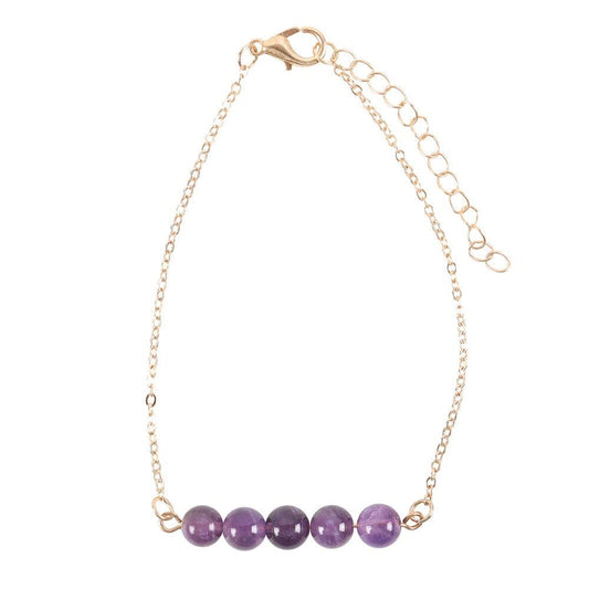 Amethyst Crystal Beaded Chain Bracelet - Calming - Crystal Nest