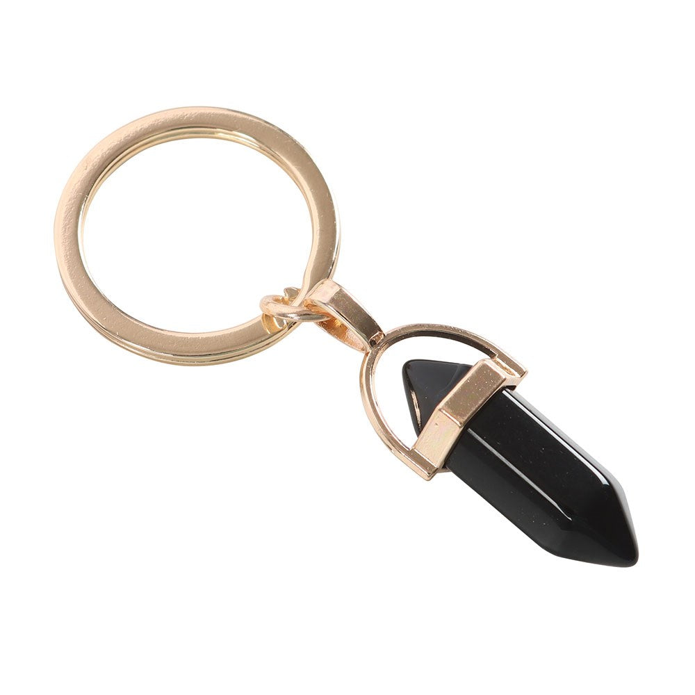 Black Obsidian Crystal Point Keyring