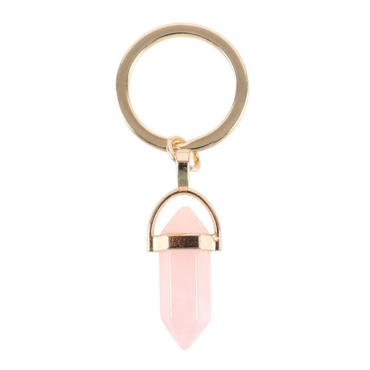 Rose Quartz Crystal Point Keyring - Crystal Nest