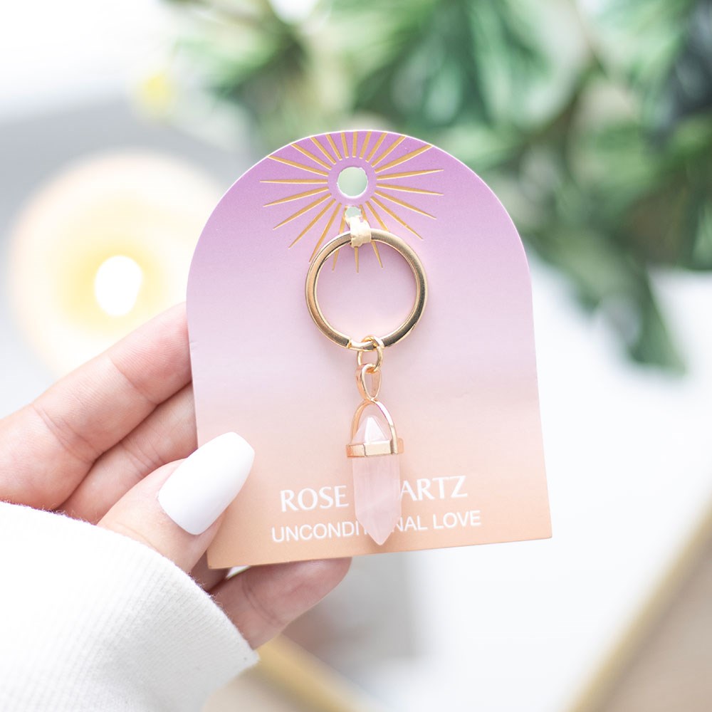 Rose Quartz Crystal Point Keyring - Crystal Nest