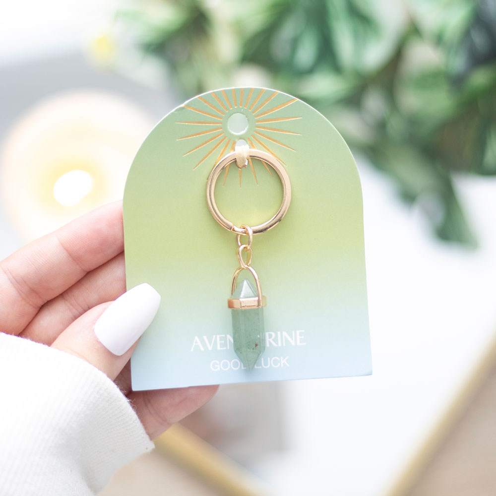 Green Aventurine Crystal Point Keyring - Crystal Nest