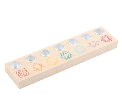 Seven Chakras Wooden Energy Candle Holder - Crystal Nest