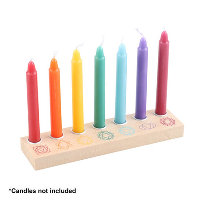 Seven Chakras Wooden Energy Candle Holder - Crystal Nest