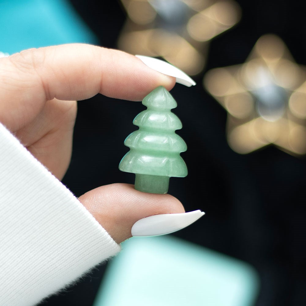 Mini Green Aventurine Christmas Tree in Gift Bag