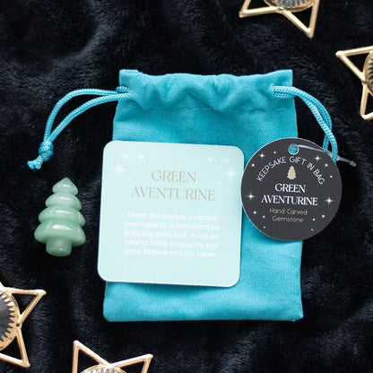 Mini Green Aventurine Christmas Tree in Gift Bag