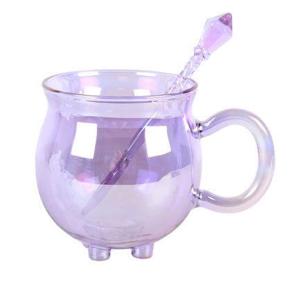 Purple Iridescent Double Walled Glass Cauldron Mug & Spoon
