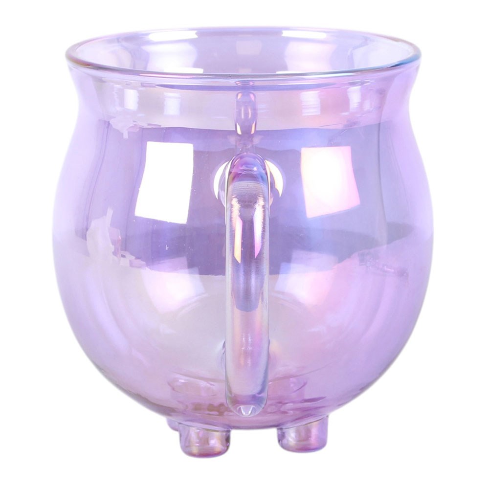 Purple Iridescent Double Walled Glass Cauldron Mug & Spoon