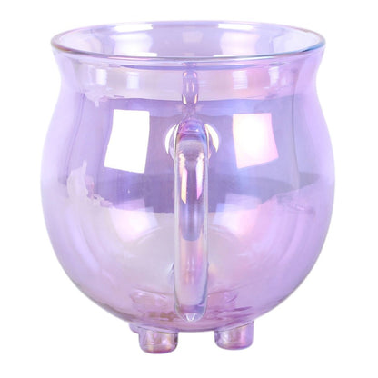 Purple Iridescent Double Walled Glass Cauldron Mug & Spoon