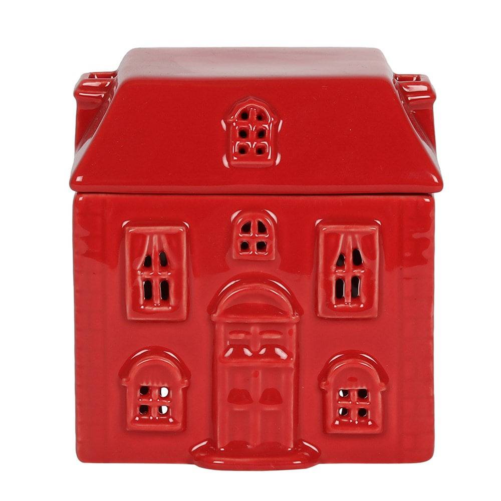 Red Ceramic House Oil Burner - Crystal Nest