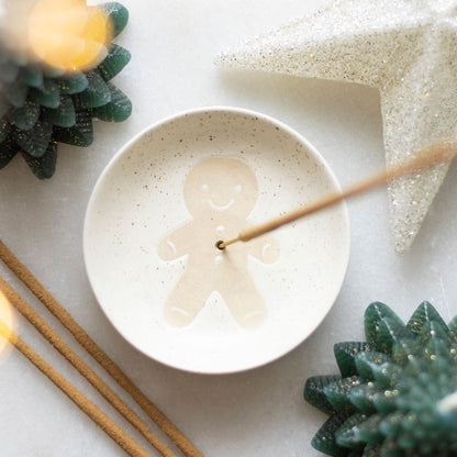 Festive Christmas Gingerbread Man Ceramic Incense Holder - Crystal Nest