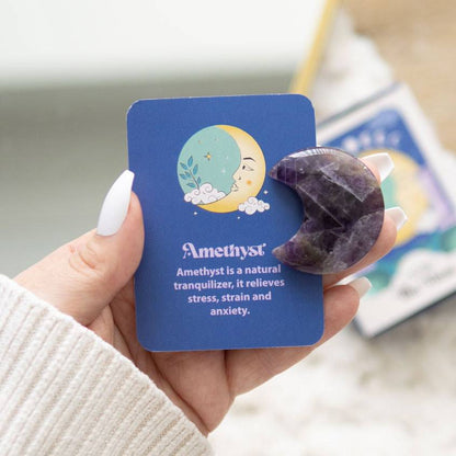 Amethyst Crystal Moon - Keepsake Stone in Box - Crystal Nest