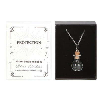 Protection Necklace – Bottled Black Obsidian Crystal Chips