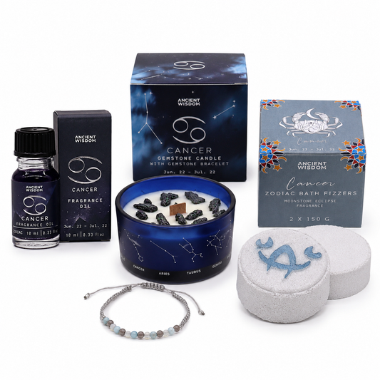 Cancer Zodiac Gift Set | Candle, Bath Fizzers, Fragrance Oil & Bracelet