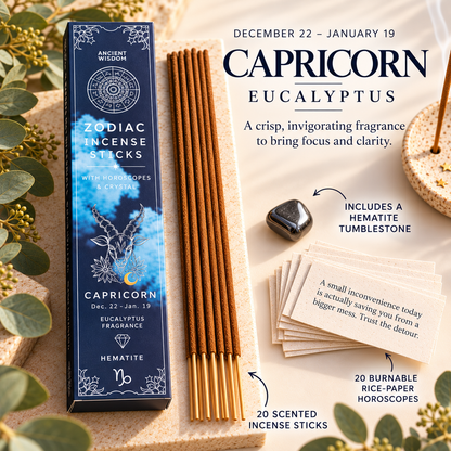 Zodiac Incense Sticks, Crystal & Horoscope Set