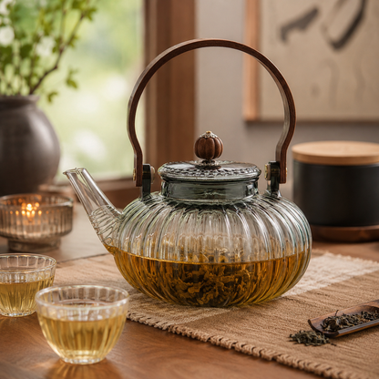 Charcoal Ribbed Glass Teapot with Infuser | 950ml