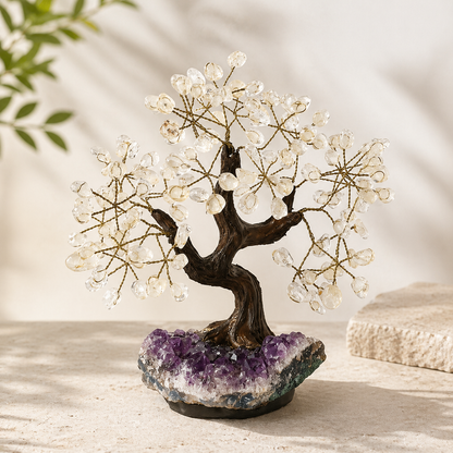 Rock Crystal Bonsai Tree on Amethyst Base - Crystal Nest