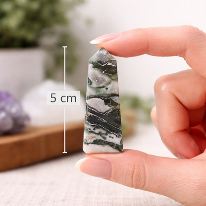 Moss Agate Obelisk Points | Growth & Healing Crystal Towers | Set of 3 - Crystal Nest