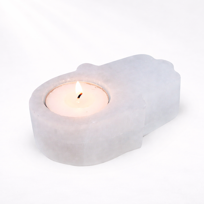 Selenite Hamsa Tealight Candle Holder - Crystal Nest