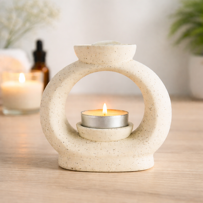 Speckled Off-White Ceramic Oil Burner | Zen Wax Melt & Essential Oil Burner - Crystal Nest