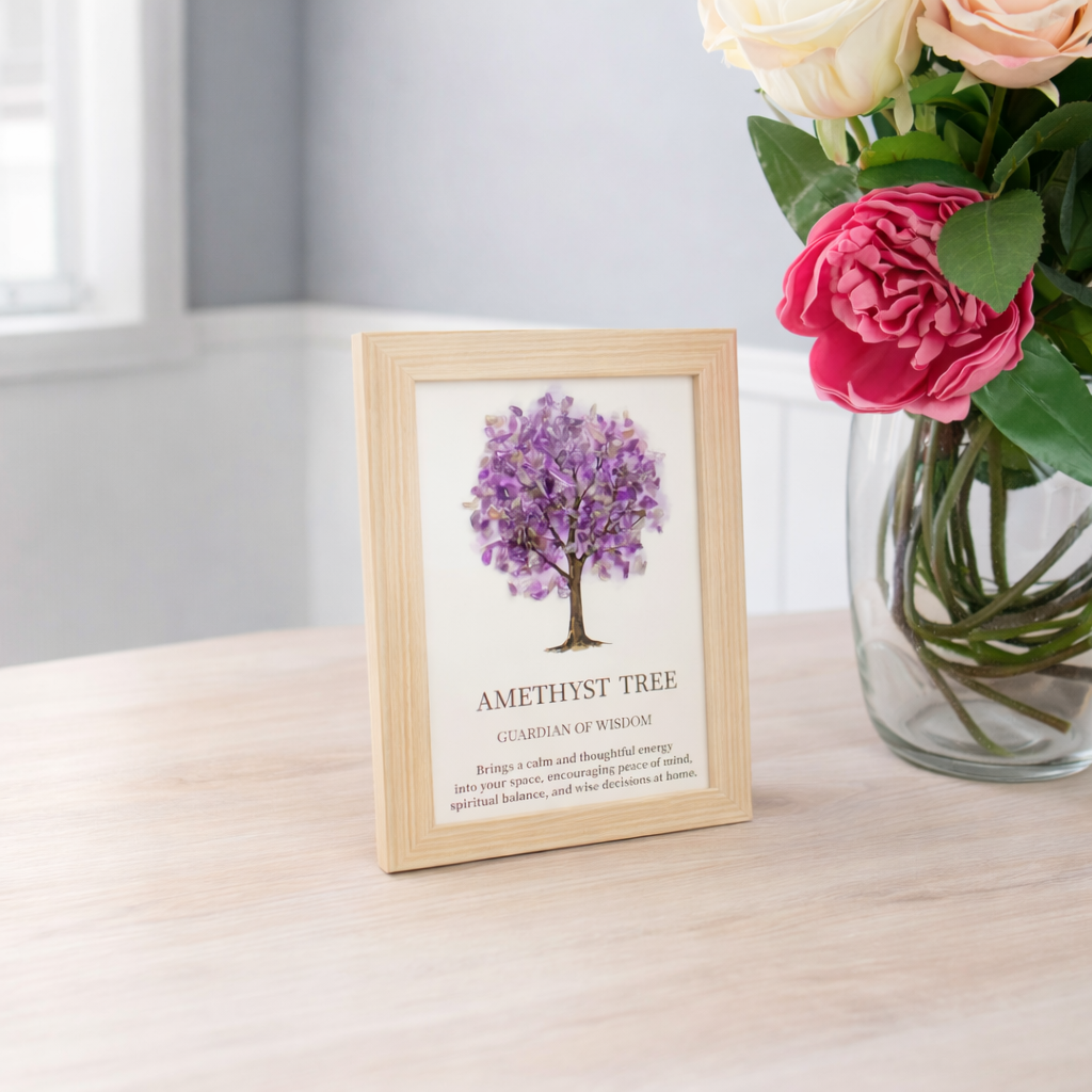Amethyst Tree of Life Gemstone Picture | Framed Crystal Art – Guardian of Wisdom - Crystal Nest