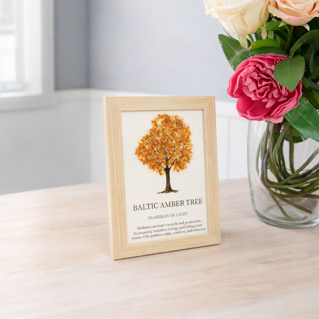 Baltic Amber Tree of Life Gemstone Picture | Framed Crystal Art – Guardian of Light - Crystal Nest