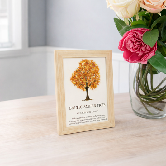 Baltic Amber Tree of Life Gemstone Picture | Framed Crystal Art – Guardian of Light - Crystal Nest